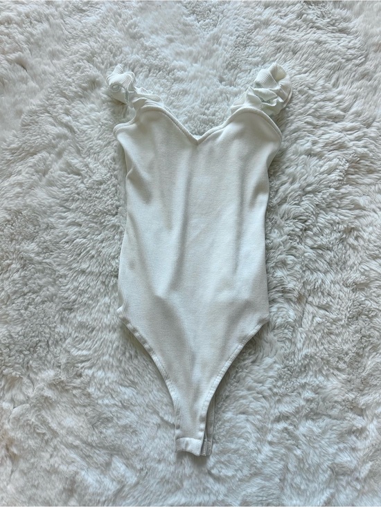 Francesca's Collections Tops - Francesca's Collections Cream Ruffle Strap One-Piece Bodysuit